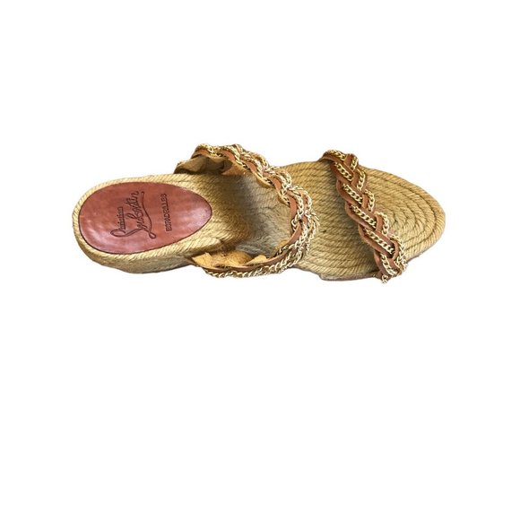 Christian Louboutin Braided Chain Brown Leather Espadrille Size 7.5 - Picture 2 of 5